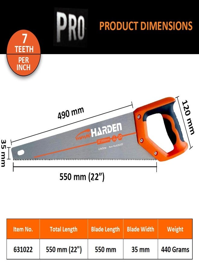 Harden 22" Hand Saw for Wood Cutting, 1605 Mn Steel - 631022 - Image 2